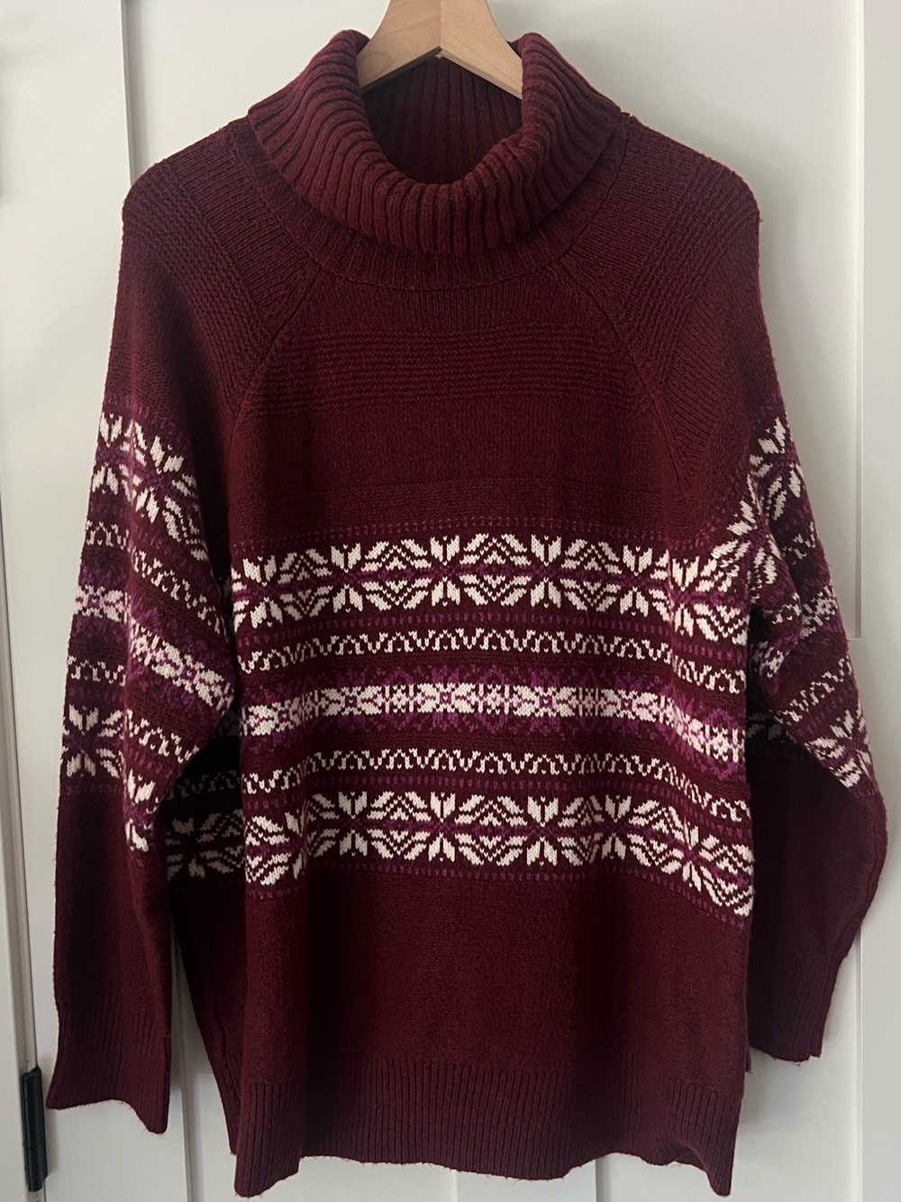 NWT CJ Banks 1X Burgundy Fair Isle Turtleneck Sweater